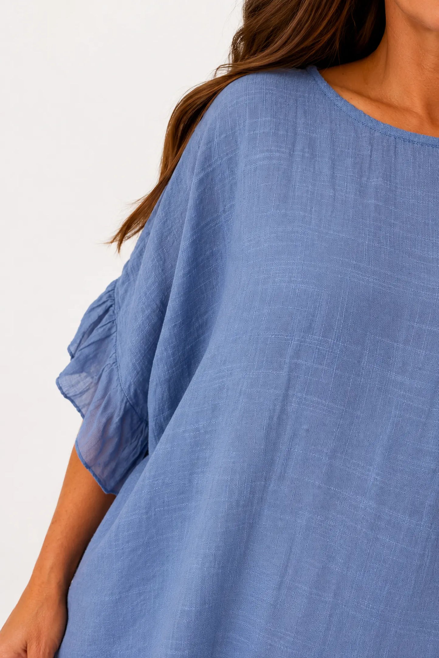 Pure Cotton Anita Frill Top - Denim