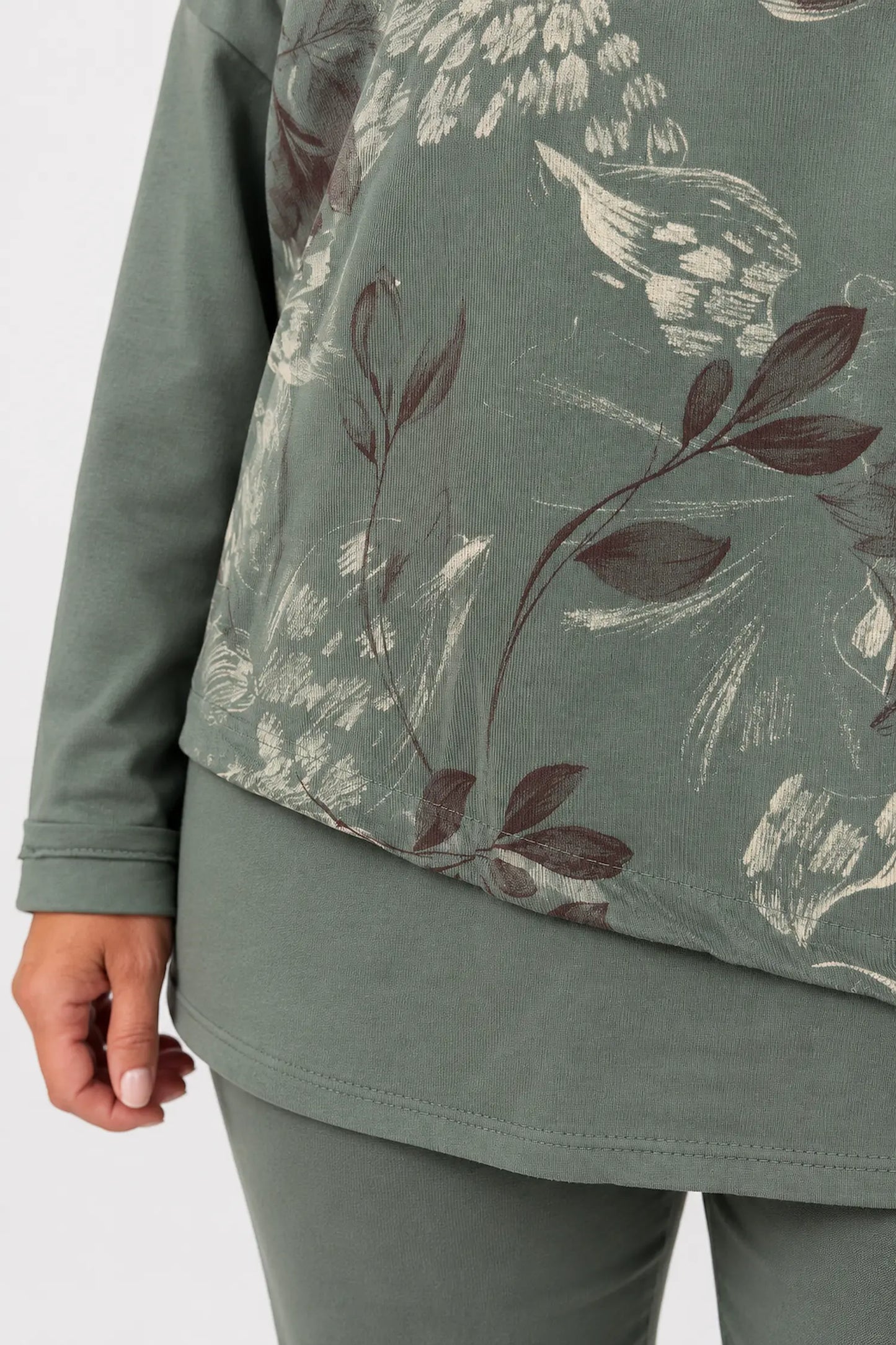 Cotton Needlecord Floral Dianna Top - Khaki