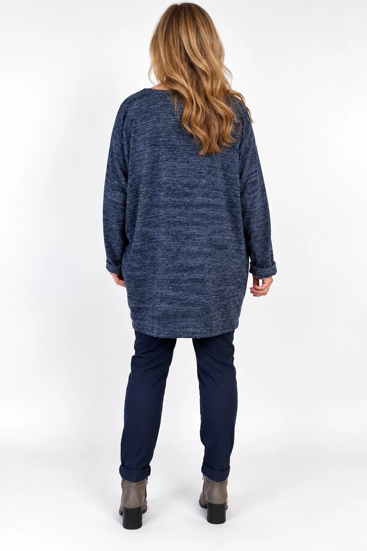 Arabella Tunic Double Pocket Necklace Top - Fleck Midnight Blue
