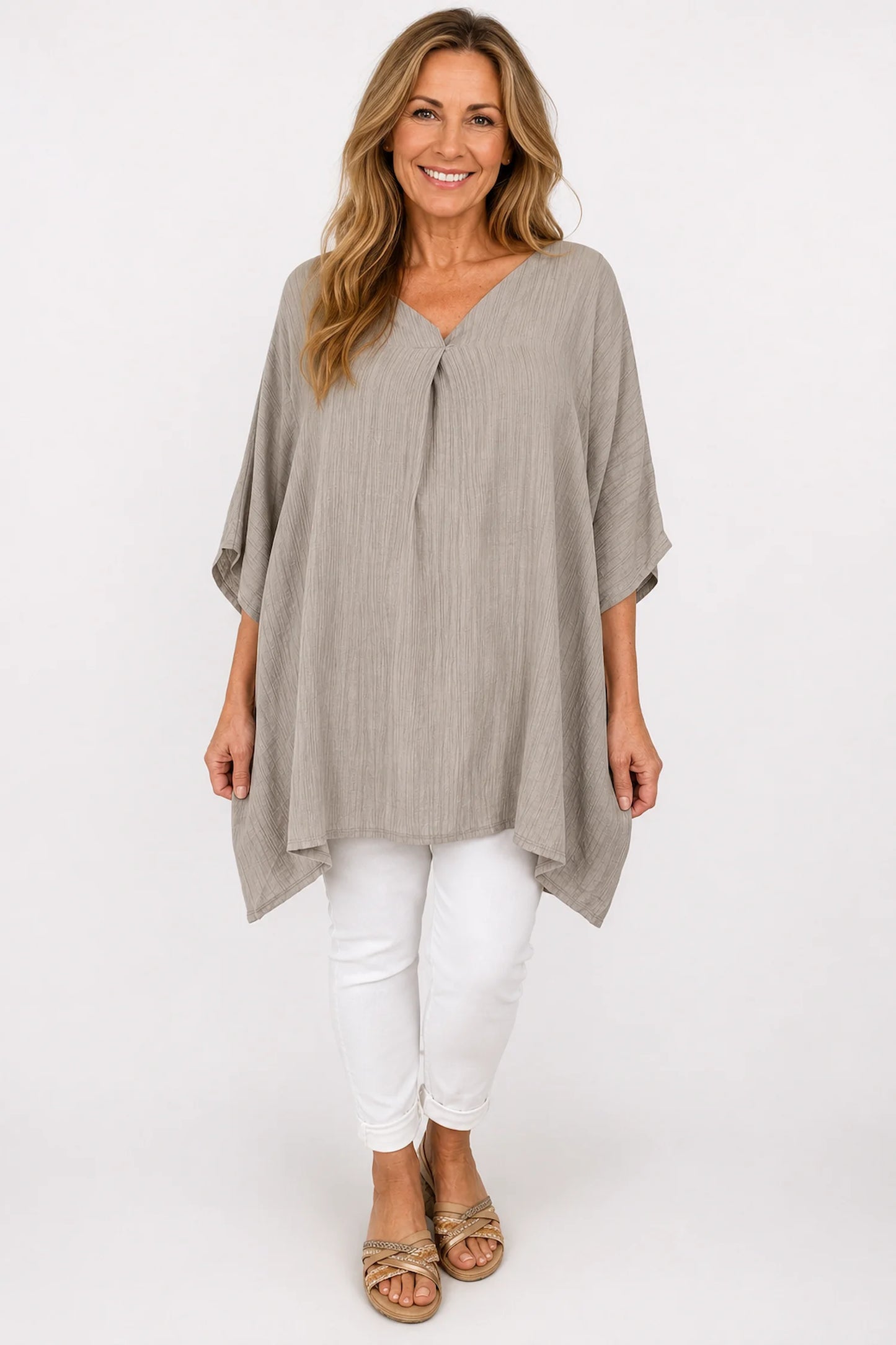 Lightweight Flow Lightly Textured Margot Top - Mocha