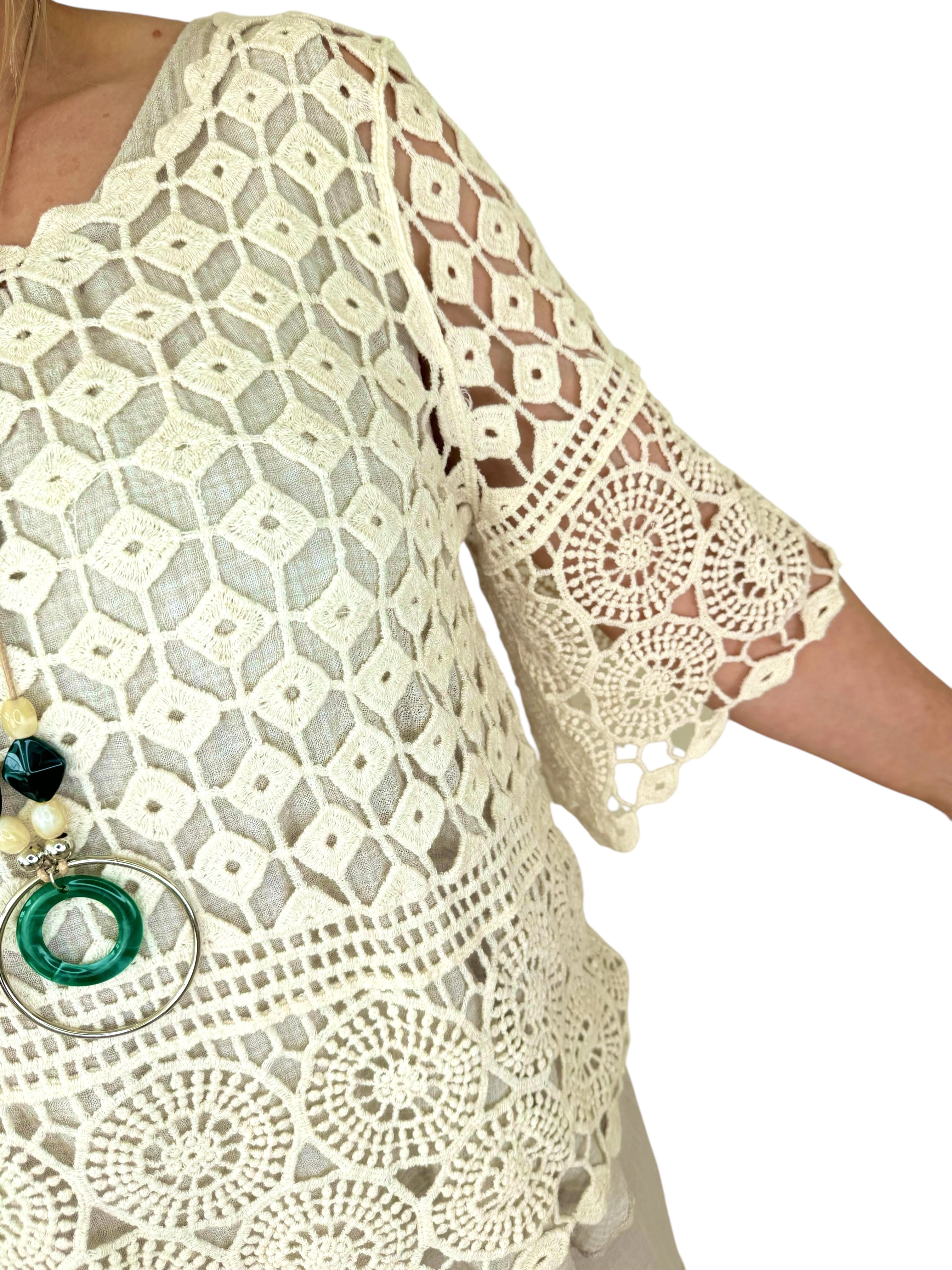 Pure Cotton Mila Crochet - Beige