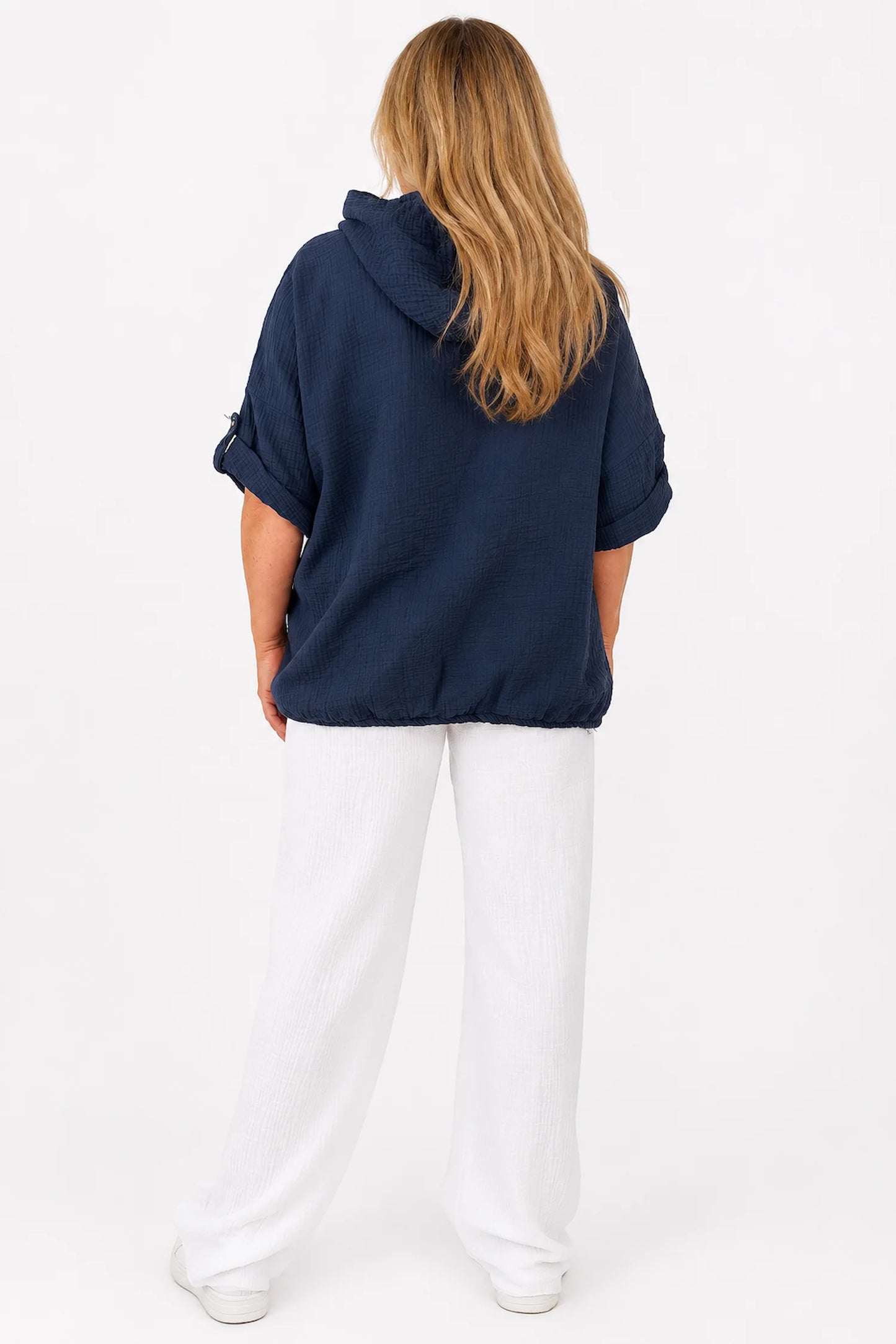 Pure Bubble Cotton Double Pocket Elasticated Waist Carla Wide Leg Pants - White
