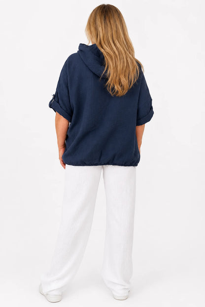 Pure Bubble Cotton Double Pocket Elasticated Waist Carla Wide Leg Pants - White