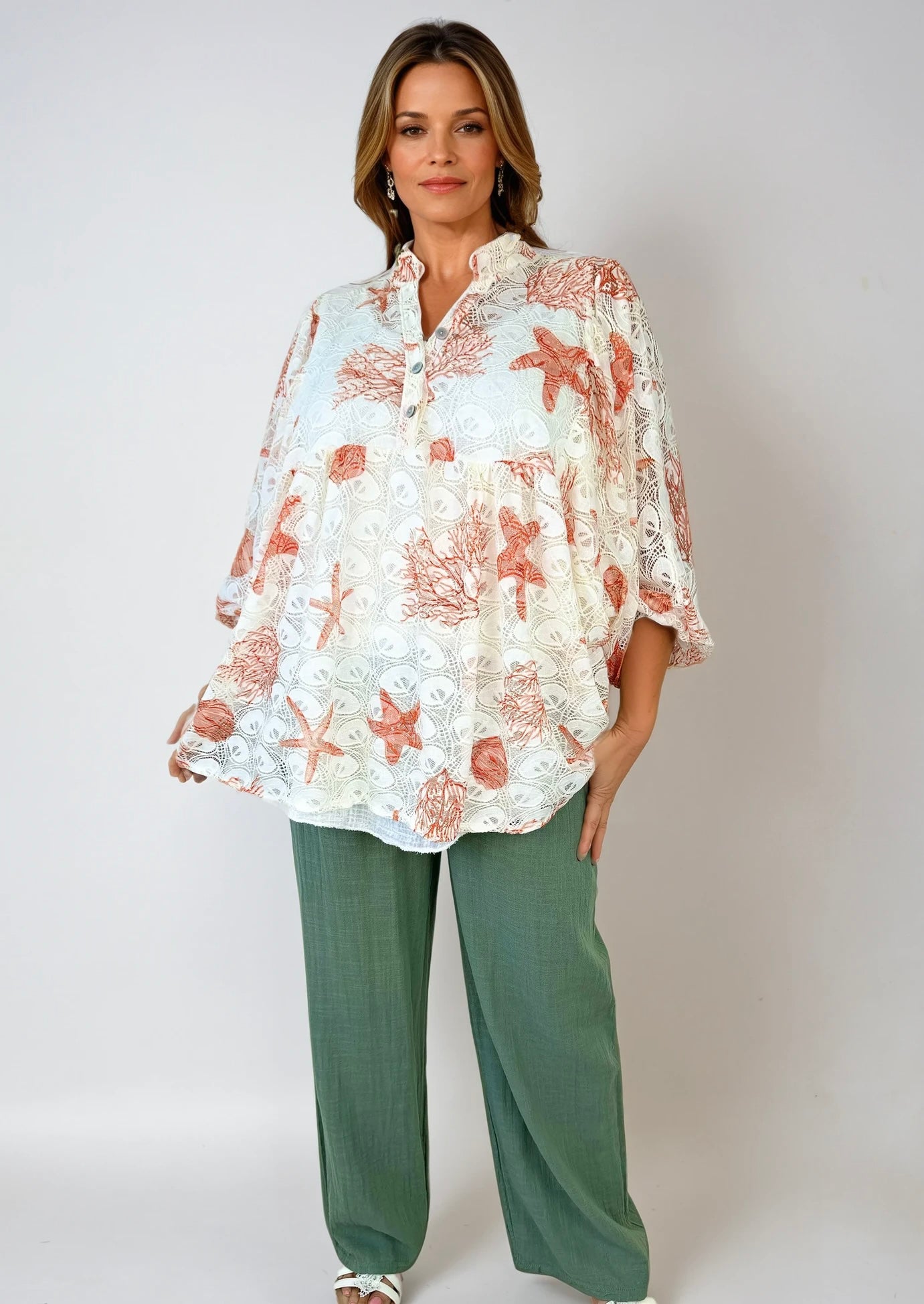 Embroidery Anglaise Crochet Berela Batwing Shirt - Orange