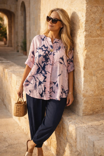 Pure Cotton Button Detail Francisca Shirt - Baby Pink