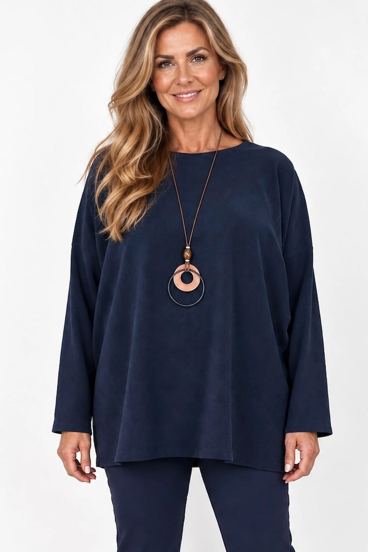 Sosa Ribbed Necklace Top - Navy