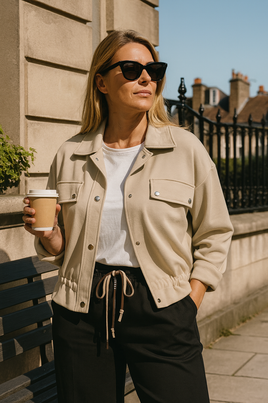 Chelsea Cropped Button Detail Jacket - Stone