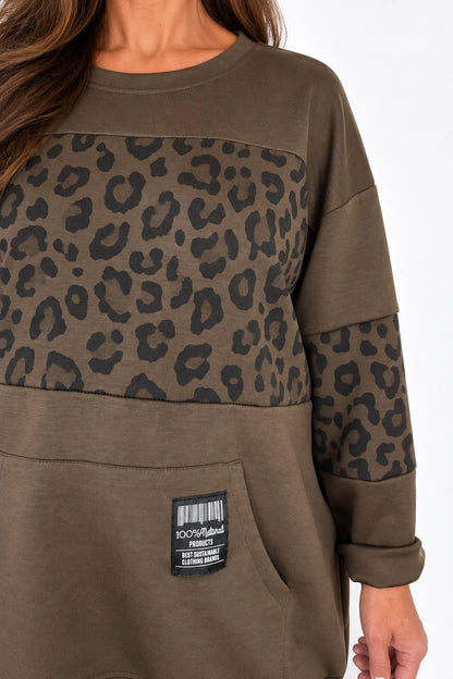 Tanya Badge Detail Pocketed Leopard Tied Hem Top - Chocolate