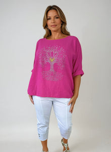 Pure Cotton Diamanté Love Tree Top - Cerys Pink