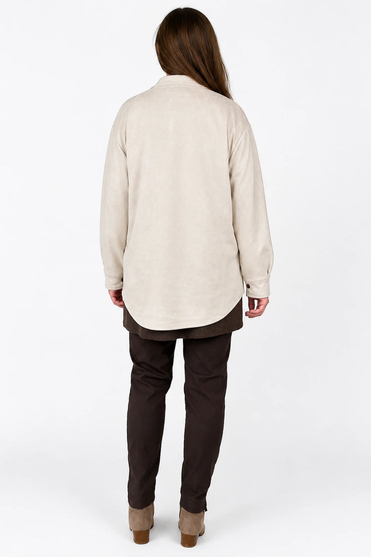 Alexandra Button Sleeve Faux Suede Button Jacket - Beige