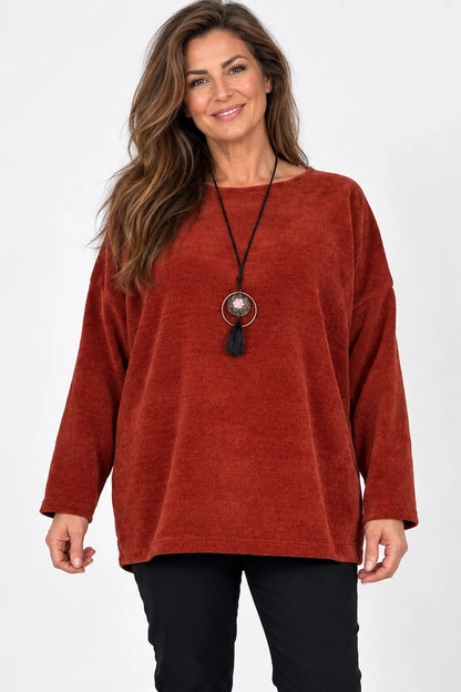 Ariana Chenille Necklace Top - Burnt Paprika
