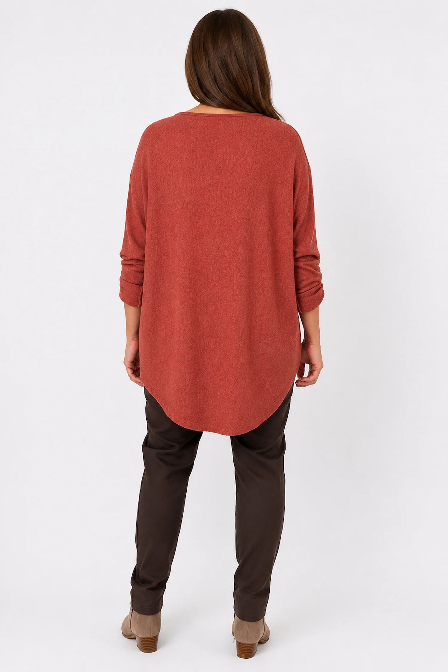 Fine Knit Button Sleeve Batwing Angelica Top - Spice Terracotta