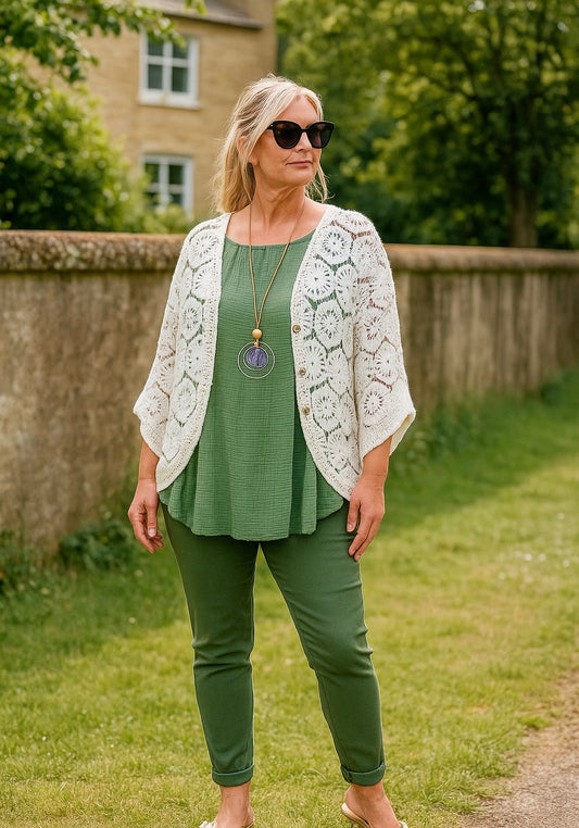 Pure Cotton Martina Batwing Crochet Cardigan - Off White