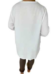 Pure Bubble Cotton Double Button Pocket Telia Necklace Top - White