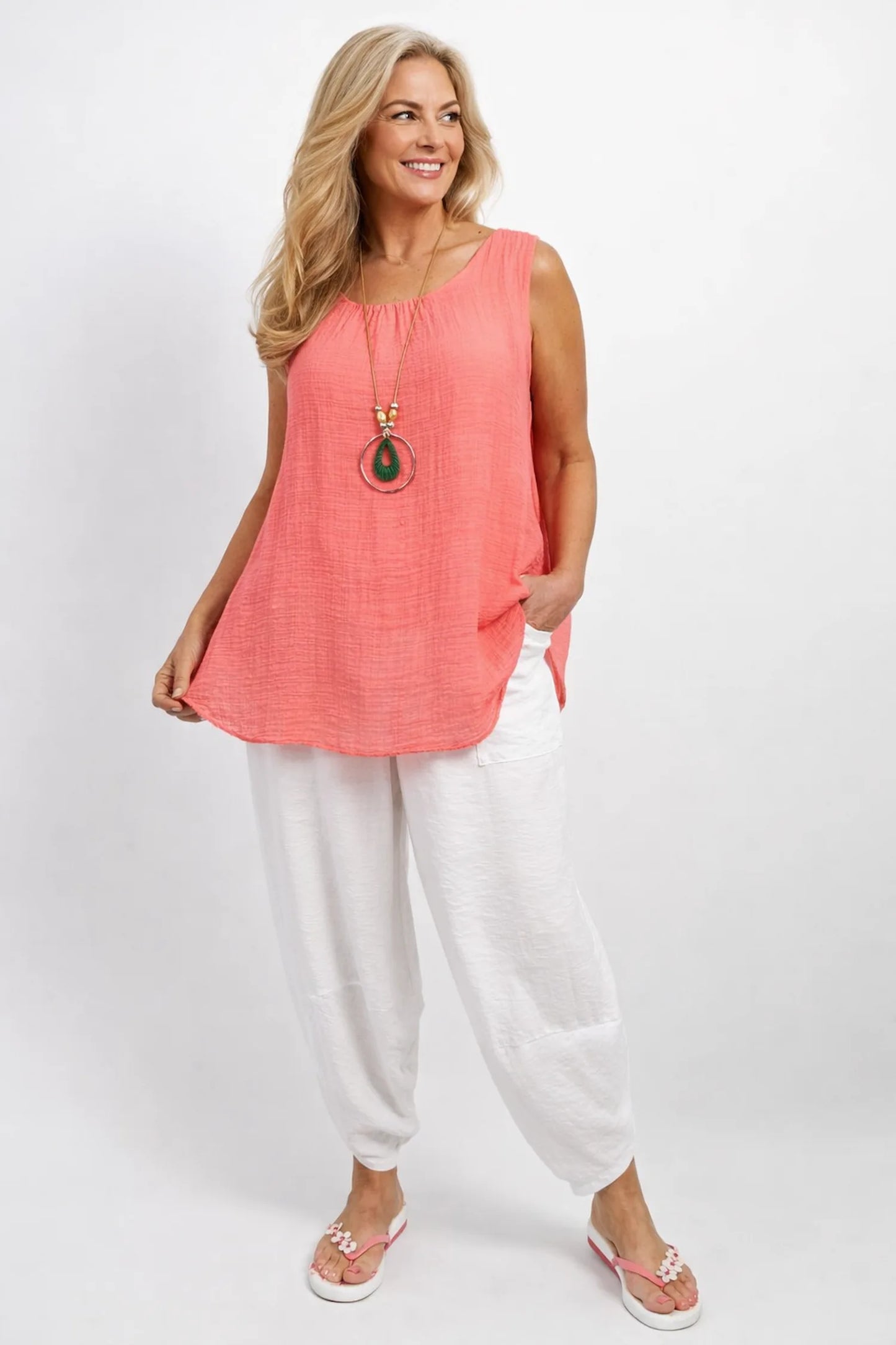 Lagen Look Double Subtle Panel Pocket Elasticated Waist Freya Pants - White