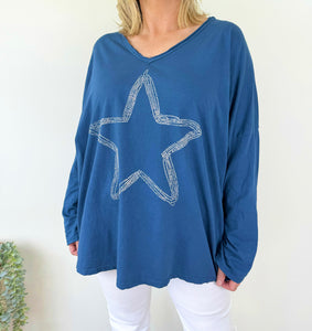 Diamanté Star Cotton Long Sleeve Top SS24