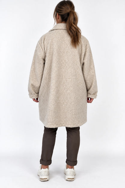 Wool Mix Brushed Double Pocket Arabella Button Coat - Beige