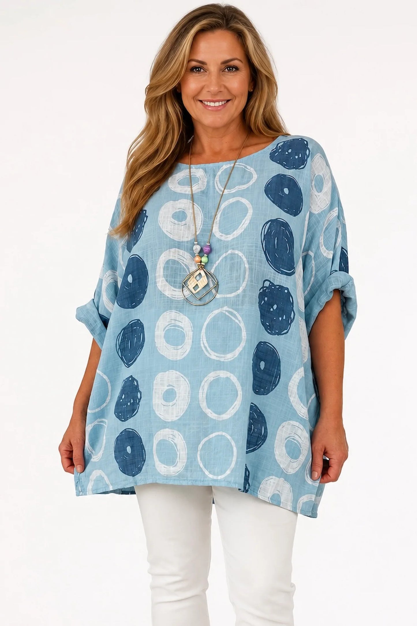 Pure Cotton Sadie Necklace Top - Denim Shades