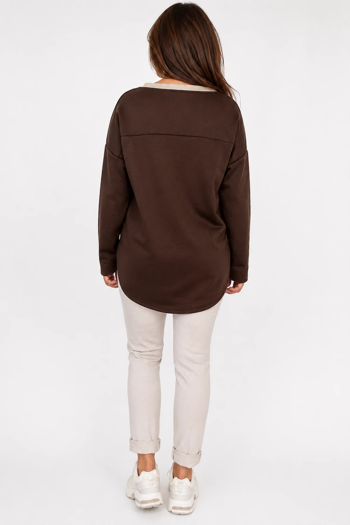 Gold Trim Tied Hem Vienna Top - Chocolate