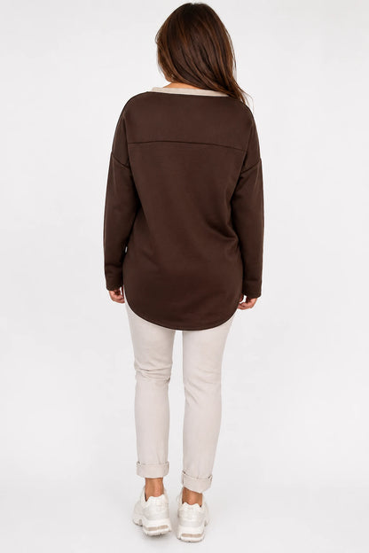 Gold Trim Tied Hem Vienna Top - Chocolate