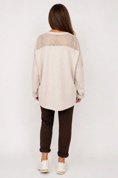 Roxanne Mesh Detail Necklace Top - Beige