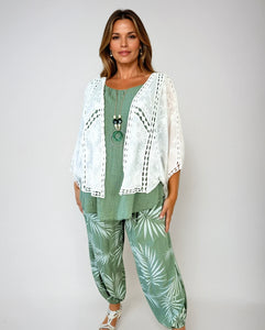 Pure Cotton Embroidery Anglaise Batwing Shrug - White