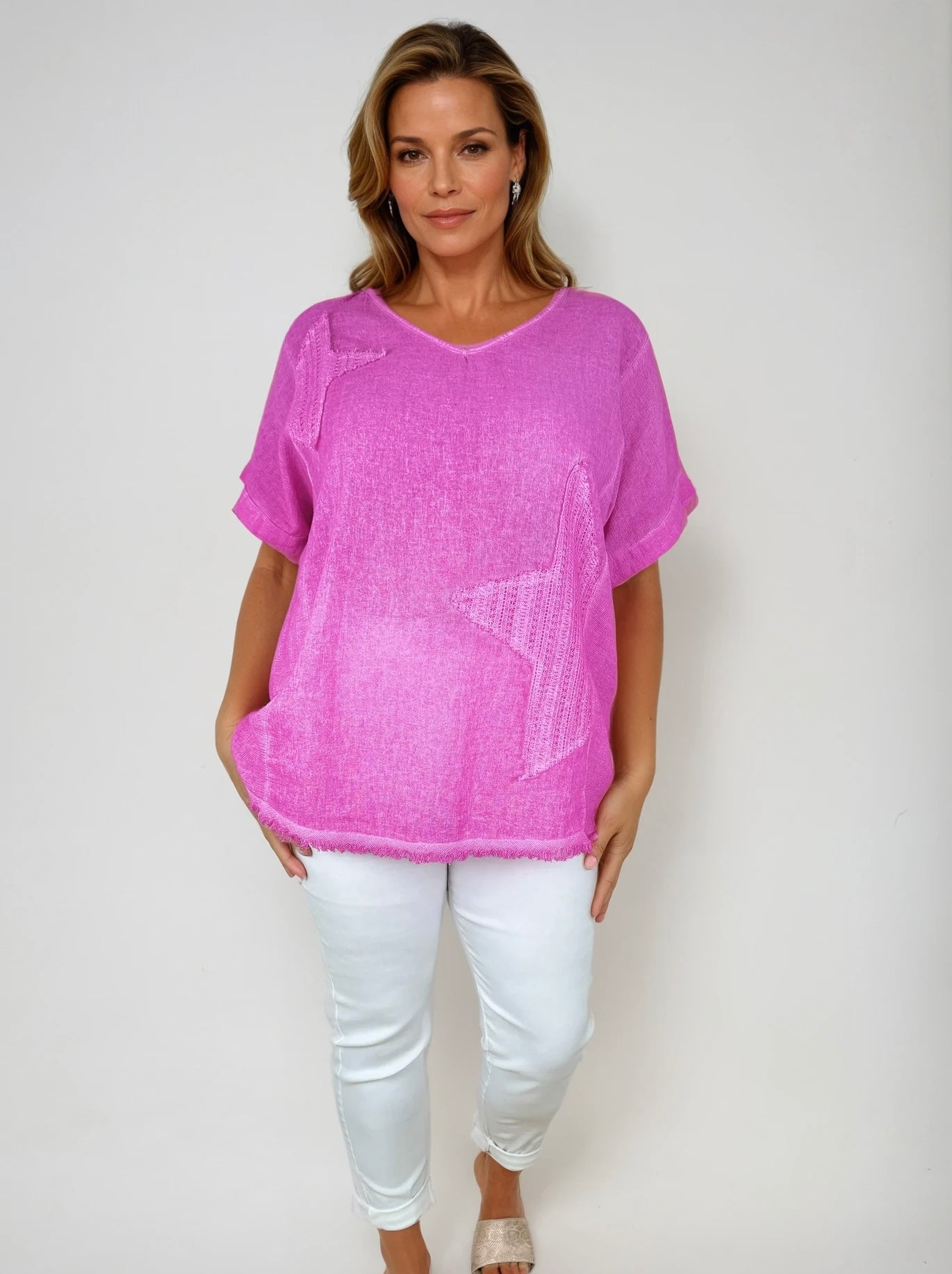 Linen Mix Washed Cotton Rugged Bottom Miala Top - Cerys Pink
