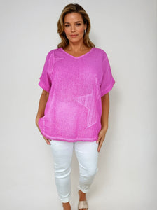 Linen Mix Washed Cotton Rugged Bottom Miala Top - Cerys Pink