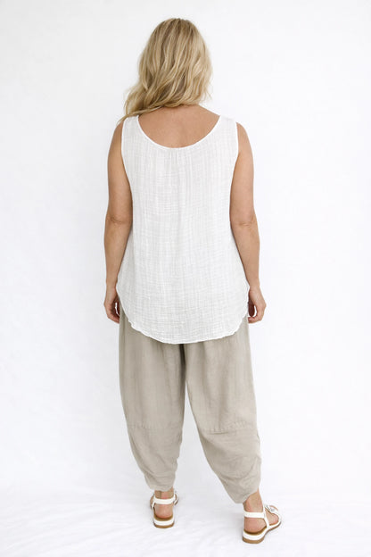 Fully Lined Cotton Italia Necklace Vest - White