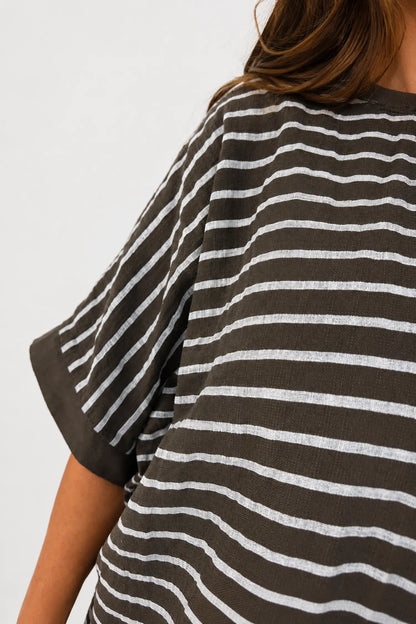 Cotton Harriet Stripe Top - Chocolate
