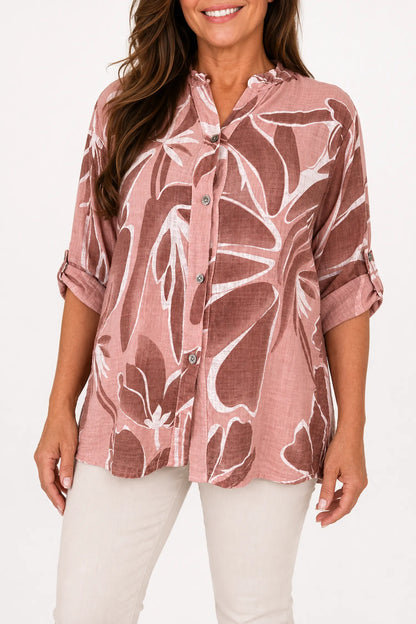 Pure Cotton Allegra Button Sleeve Button Shirt - Rose Taupe