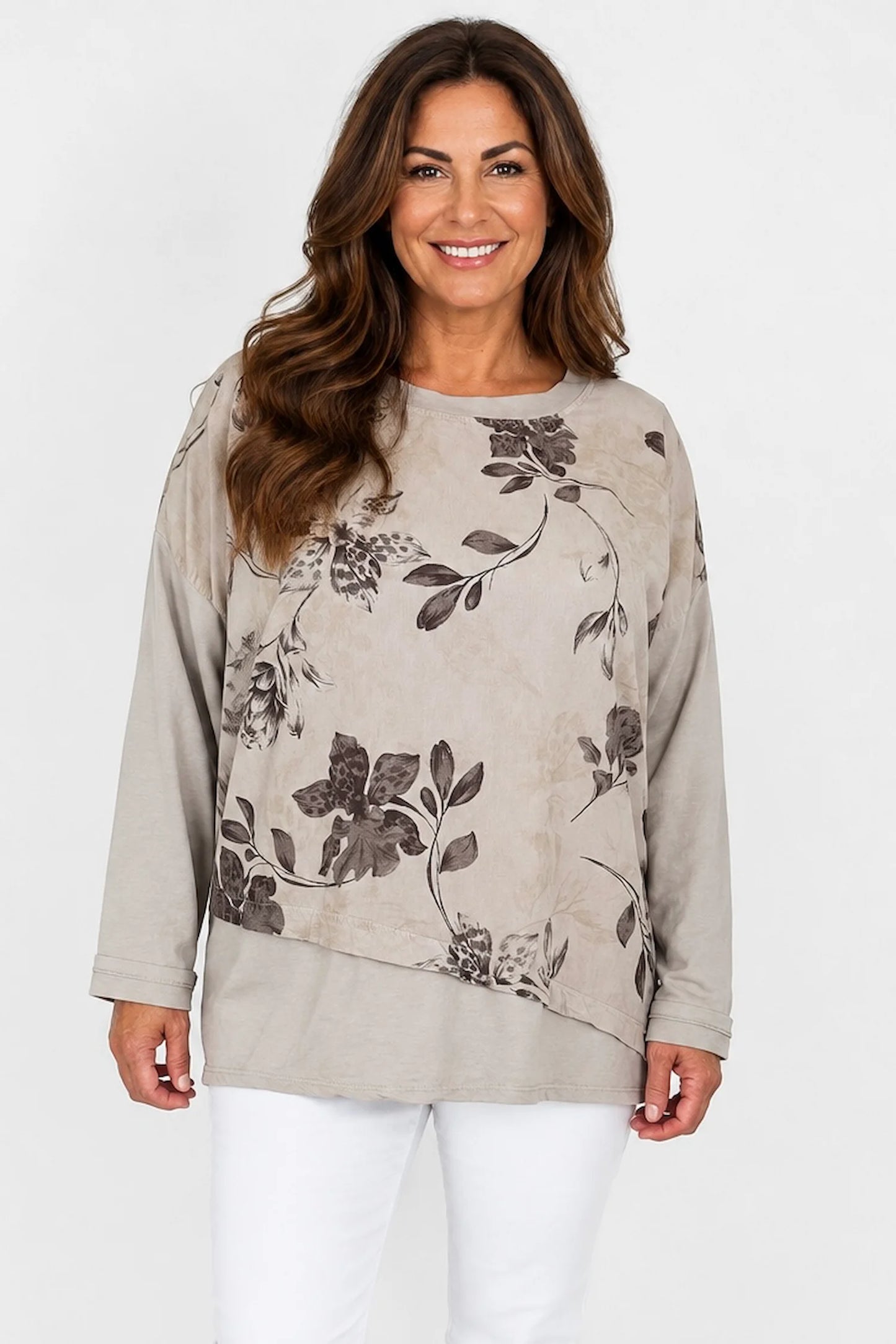 Cotton Needlecord Floral Dianna Top - Mocha