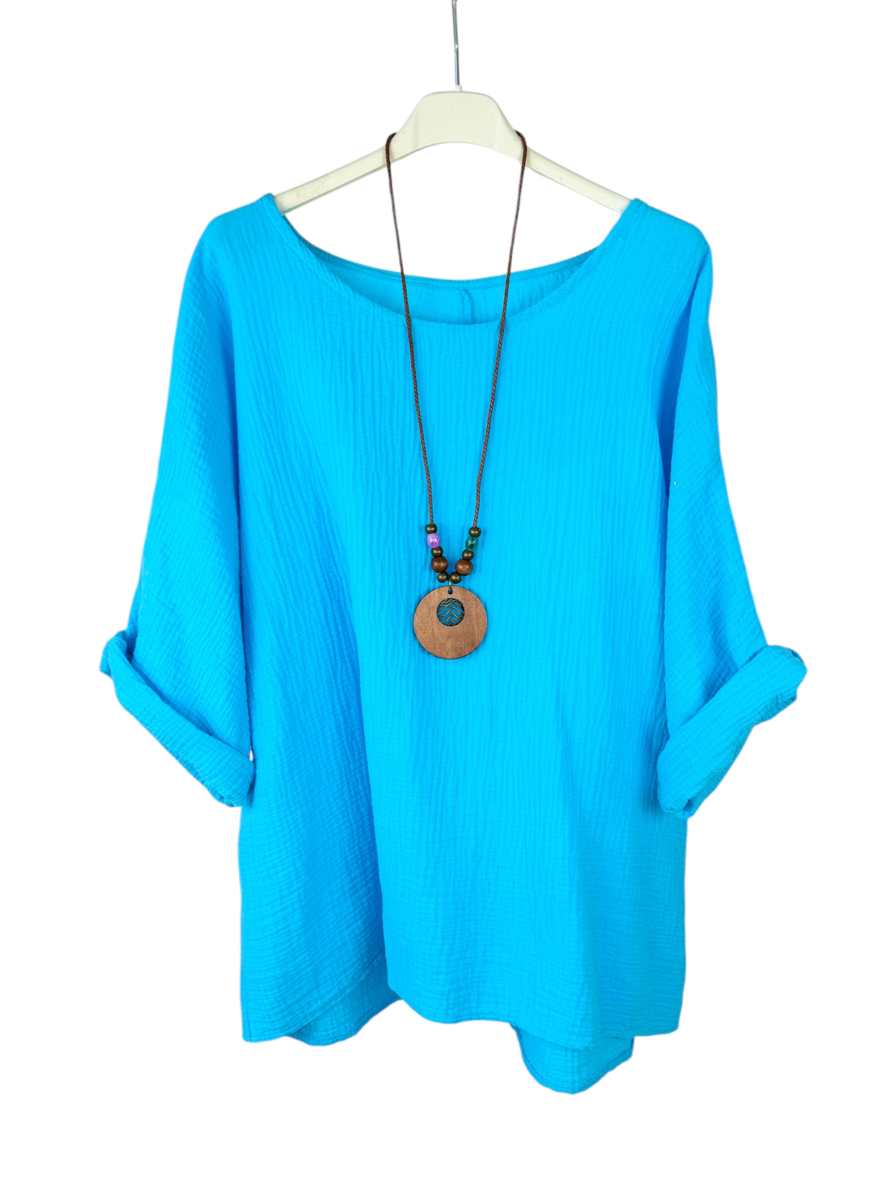 Pure Bubble Cotton Port Necklace Top - Turquoise