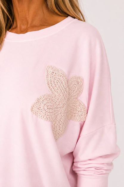 Pure Cotton Embroidered Flower Gabriella Top - Baby Pink