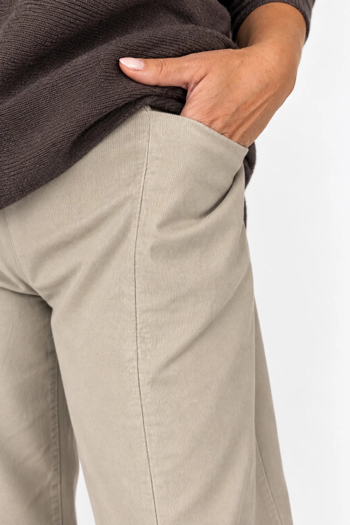 Pure Cotton Double Pocket Seam Front Needlecord Rigiala Pants - Beige