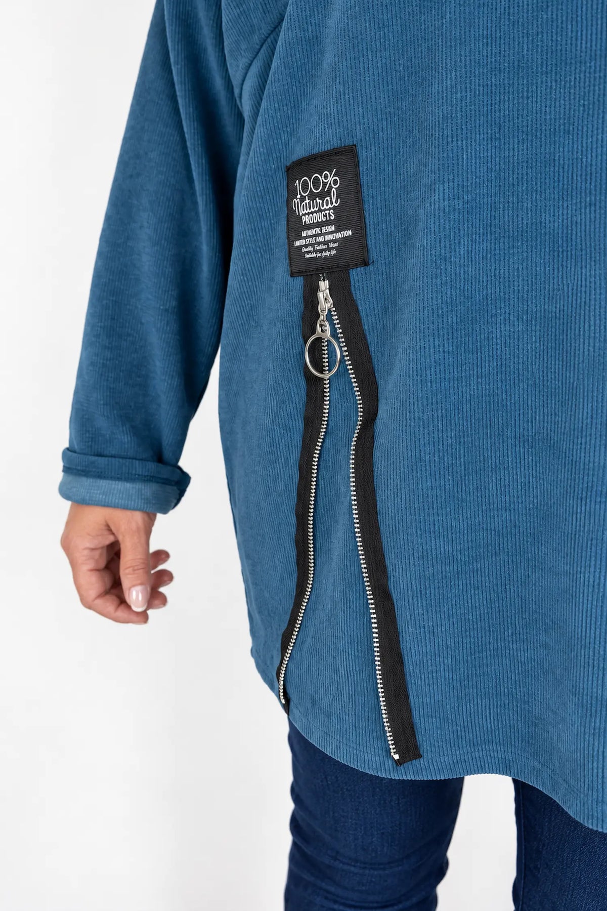 Zipped Hem Badge Detail Ciello Pocket Top - Denim