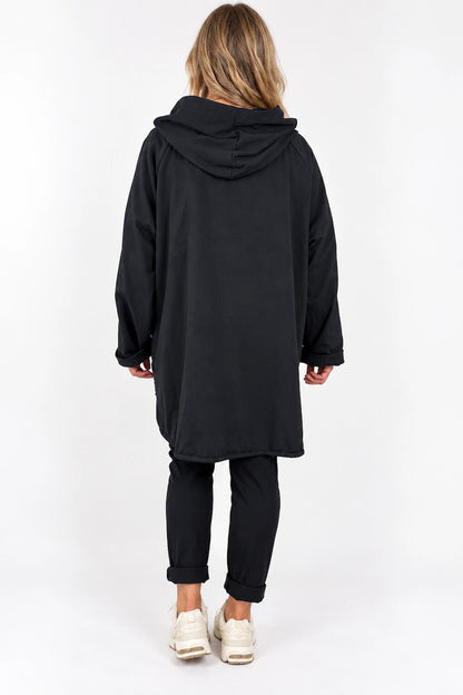 Cotton Gold Stitch Detail Zipped Florenzi Hooded Jacket - Black