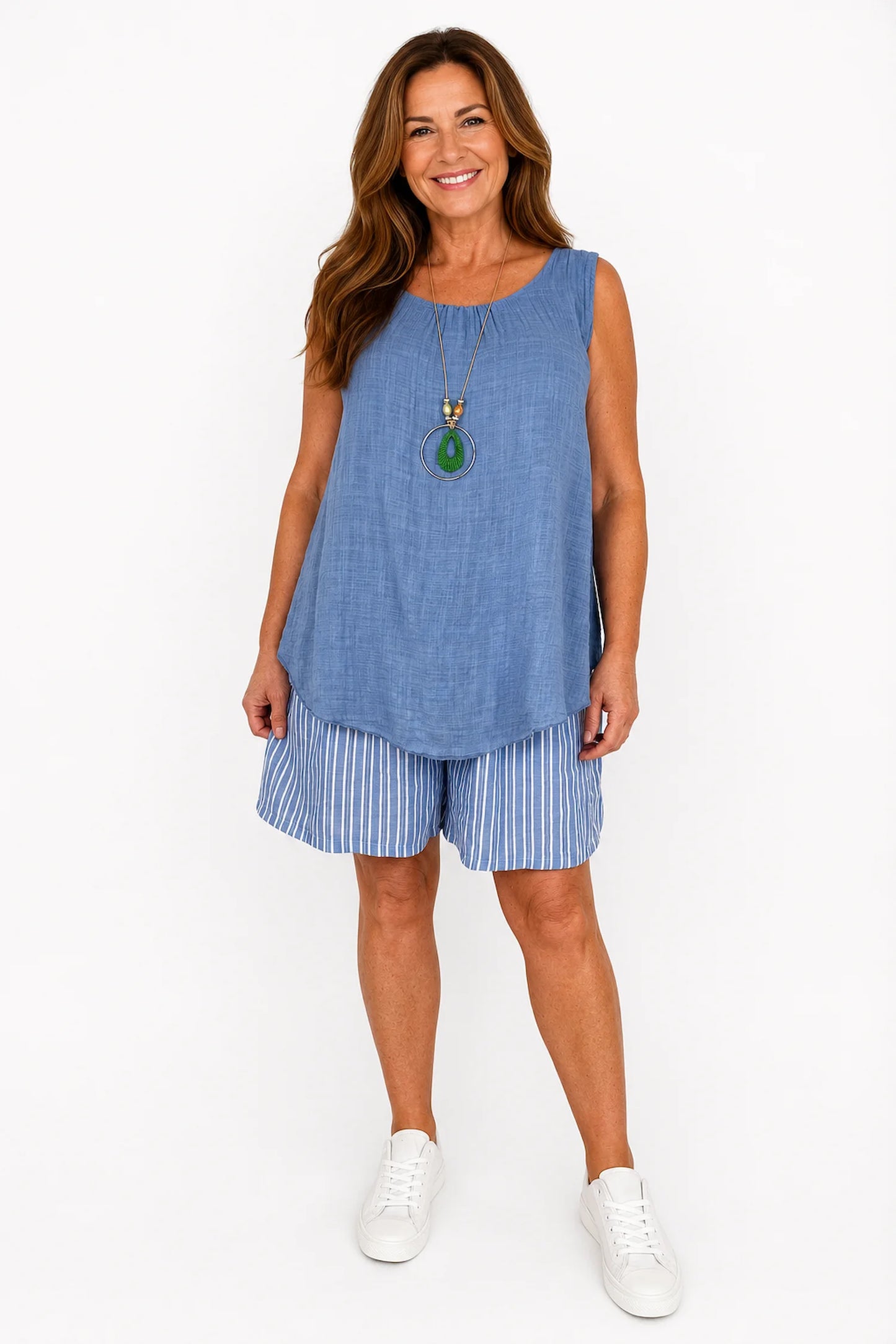 Double Pocket Elasticated Waist Micha Stripe Shorts - Denim