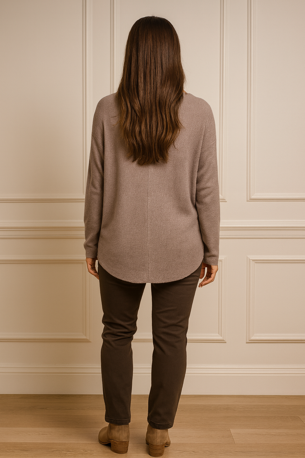Ribbed Knit Silver Lining Veronica Necklace Top - Mocha