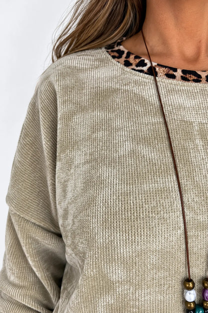 Bella Leopard Line Chenille Necklace Top - Beige
