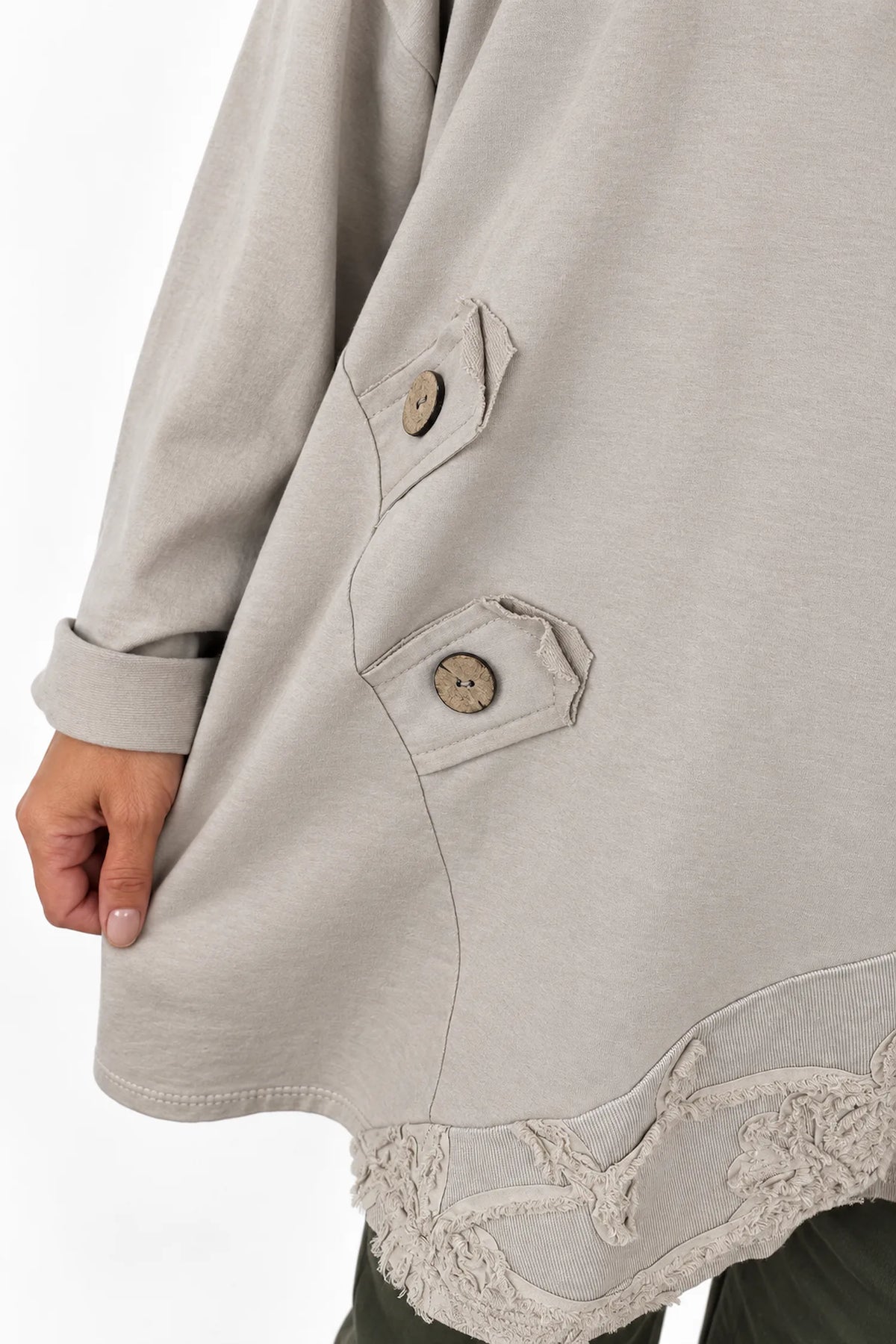 Cotton Button Detail Embroidery Anglaise Needlecord Hem Italia Top - Beige