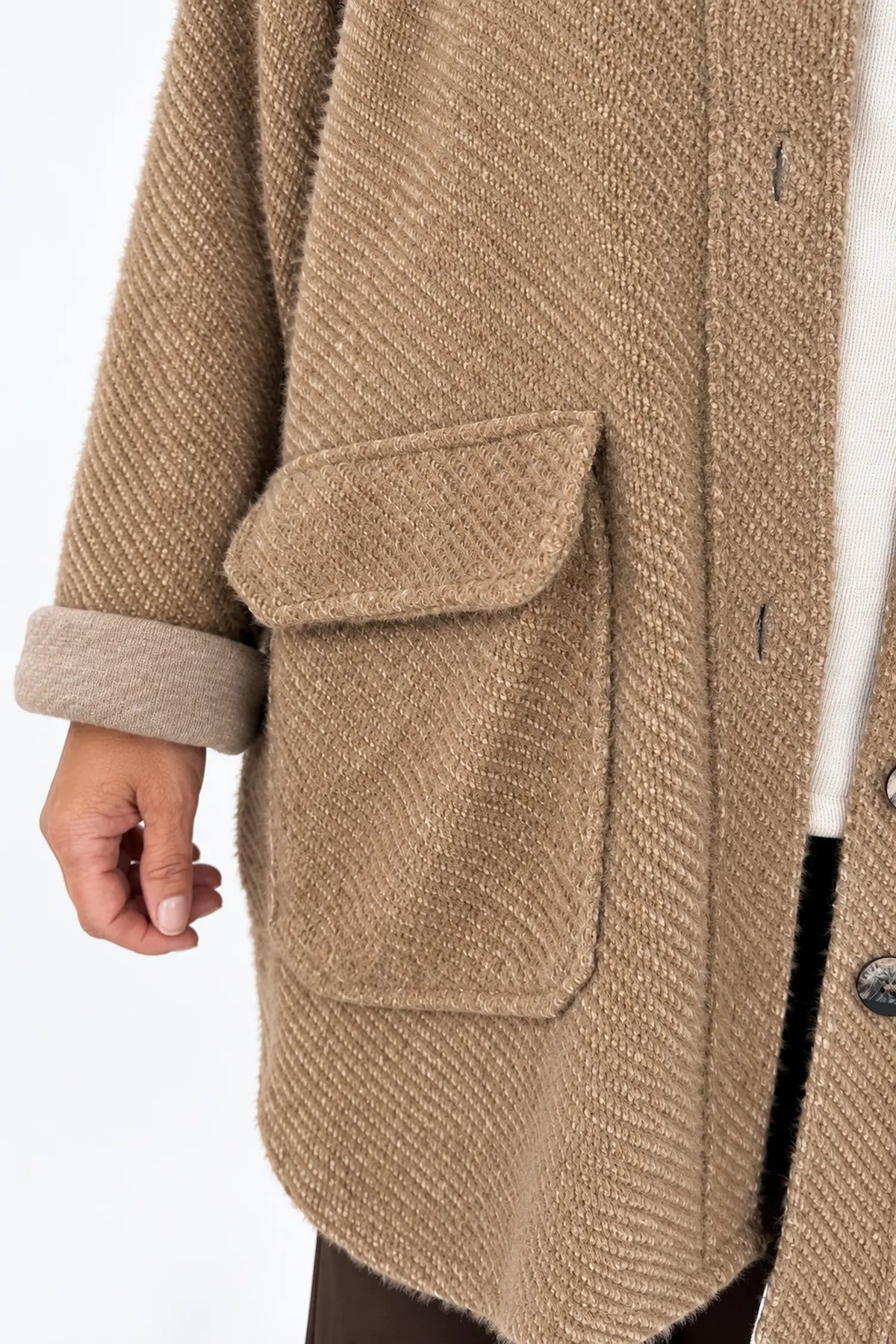 Textured Finish Double Patch Pocket Marble Effect Button Siera Coat - Mocha