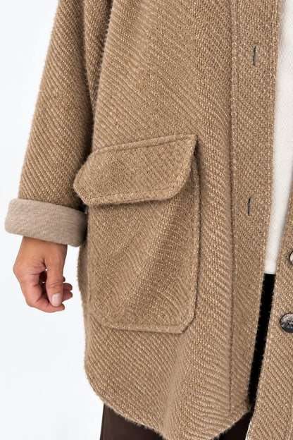Textured Finish Double Patch Pocket Marble Effect Button Siera Coat - Mocha