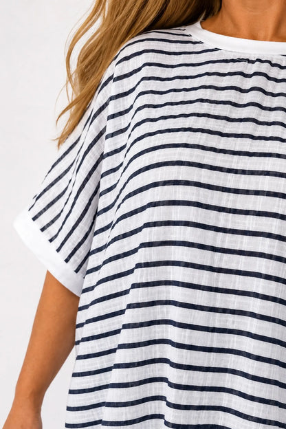 Cotton Harriet Stripe Top - White