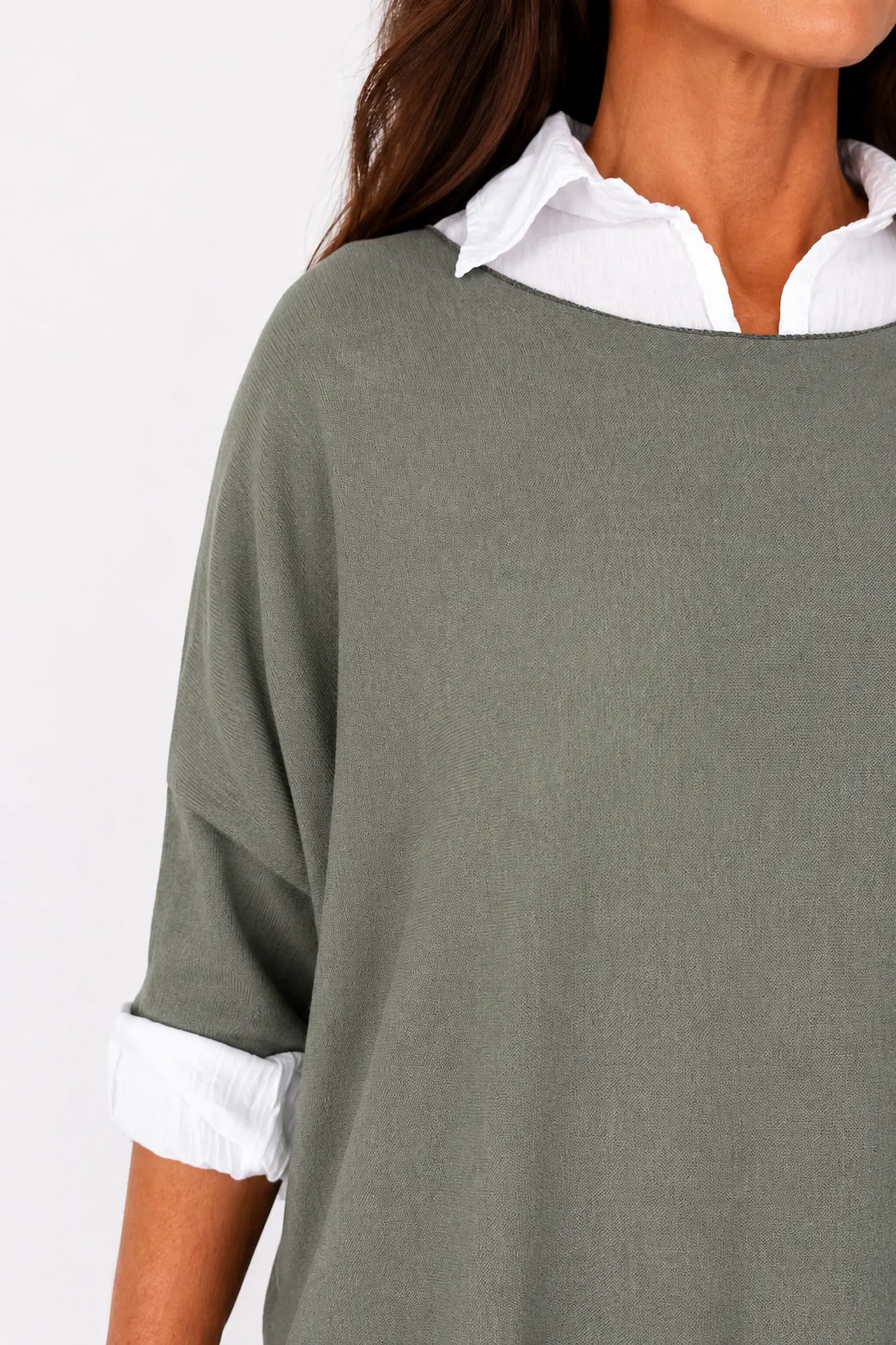 Cotton Fine Knit Two In One Mira Top - Khaki