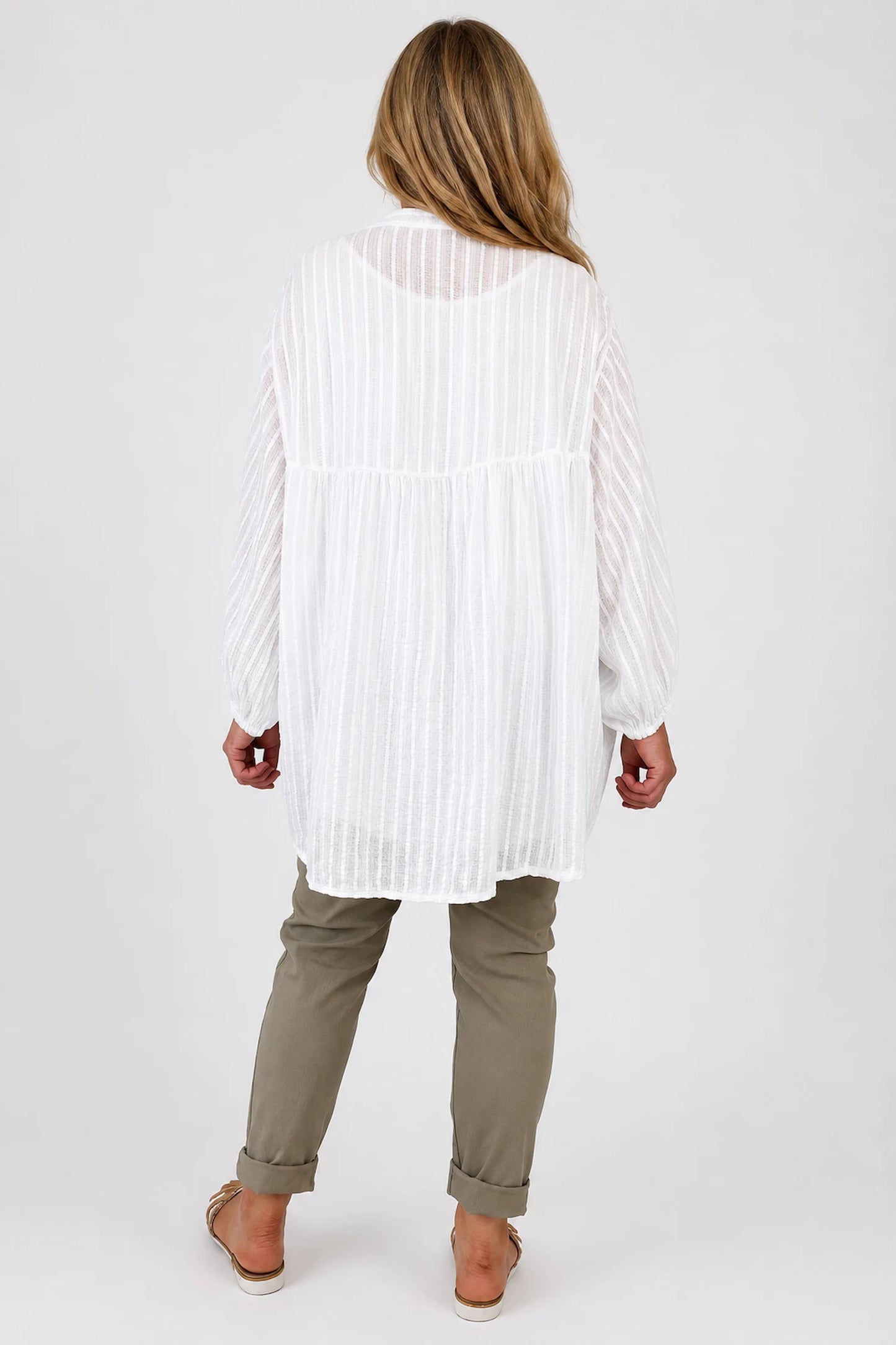 Pure Cotton Elasticated Sleeve Venice Button Shirt - White