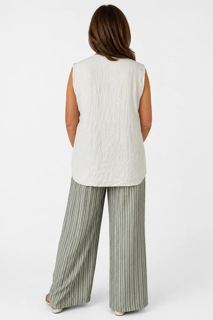 Embroidery Anglaise Golden Sequin Valentina Button Sleeveless Top - Stone