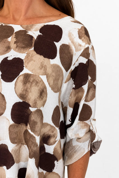 Fully Lined Ava Button Sleeve Top - Mocha Tones