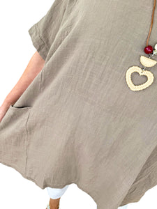 Pure Cotton Double Pocket Marlin Necklace Top - Mocha