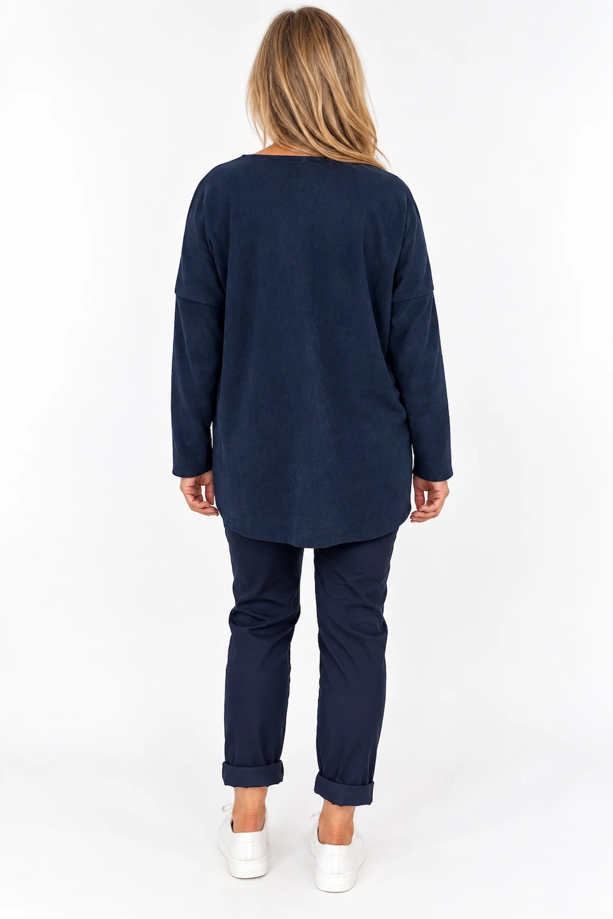 Sosa Ribbed Necklace Top - Navy